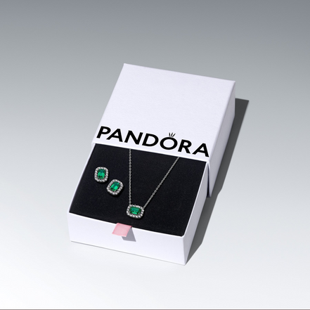 Pandora Timeless Silver Sparkling Green Halo Jewelry Gift Set