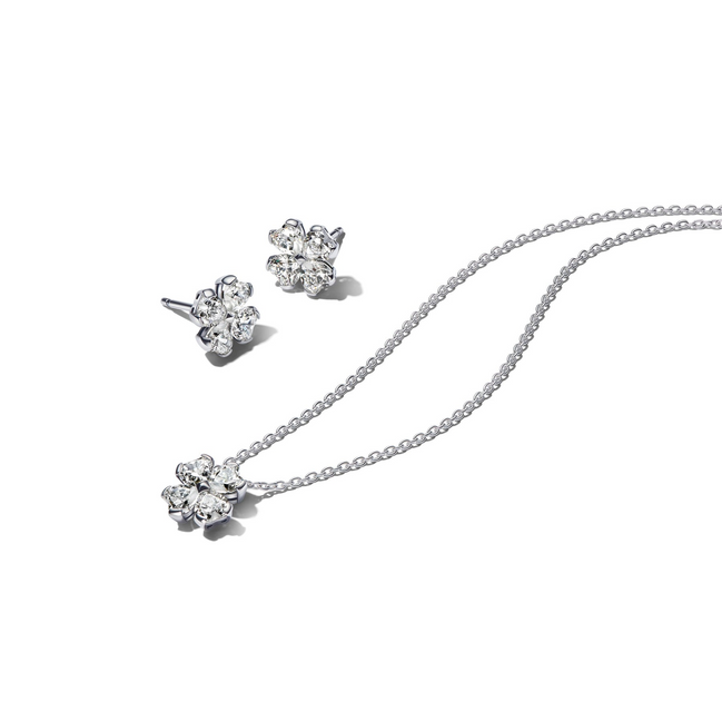 Pandora Timeless Silver Sparkling Lucky Clover Jewelry Gift Set