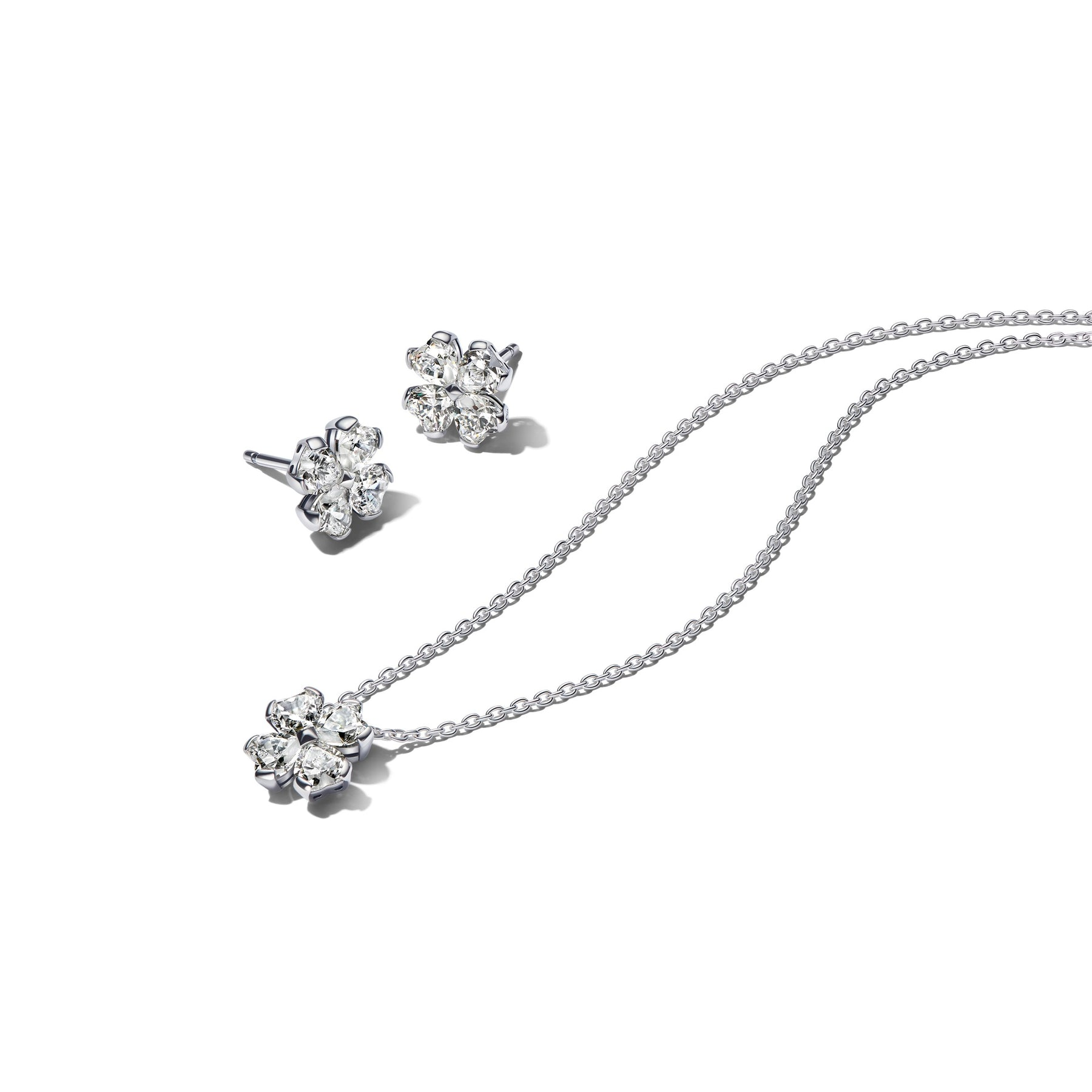 Pandora Timeless Silver Sparkling Lucky Clover Jewelry Gift Set