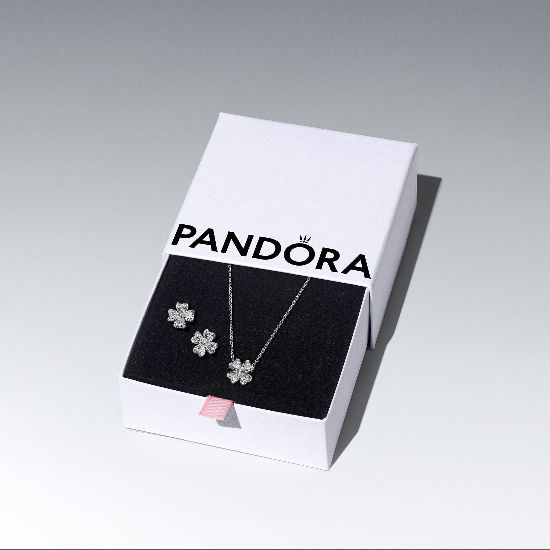 Pandora Timeless Silver Sparkling Lucky Clover Jewelry Gift Set