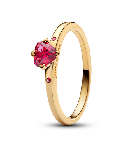 Pandora Timeless 14K Gold-Plated Sparkling Red Heart Ring Size 4.5