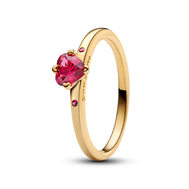 Pandora Timeless 14K Gold-Plated Sparkling Red Heart Ring Size 4.5