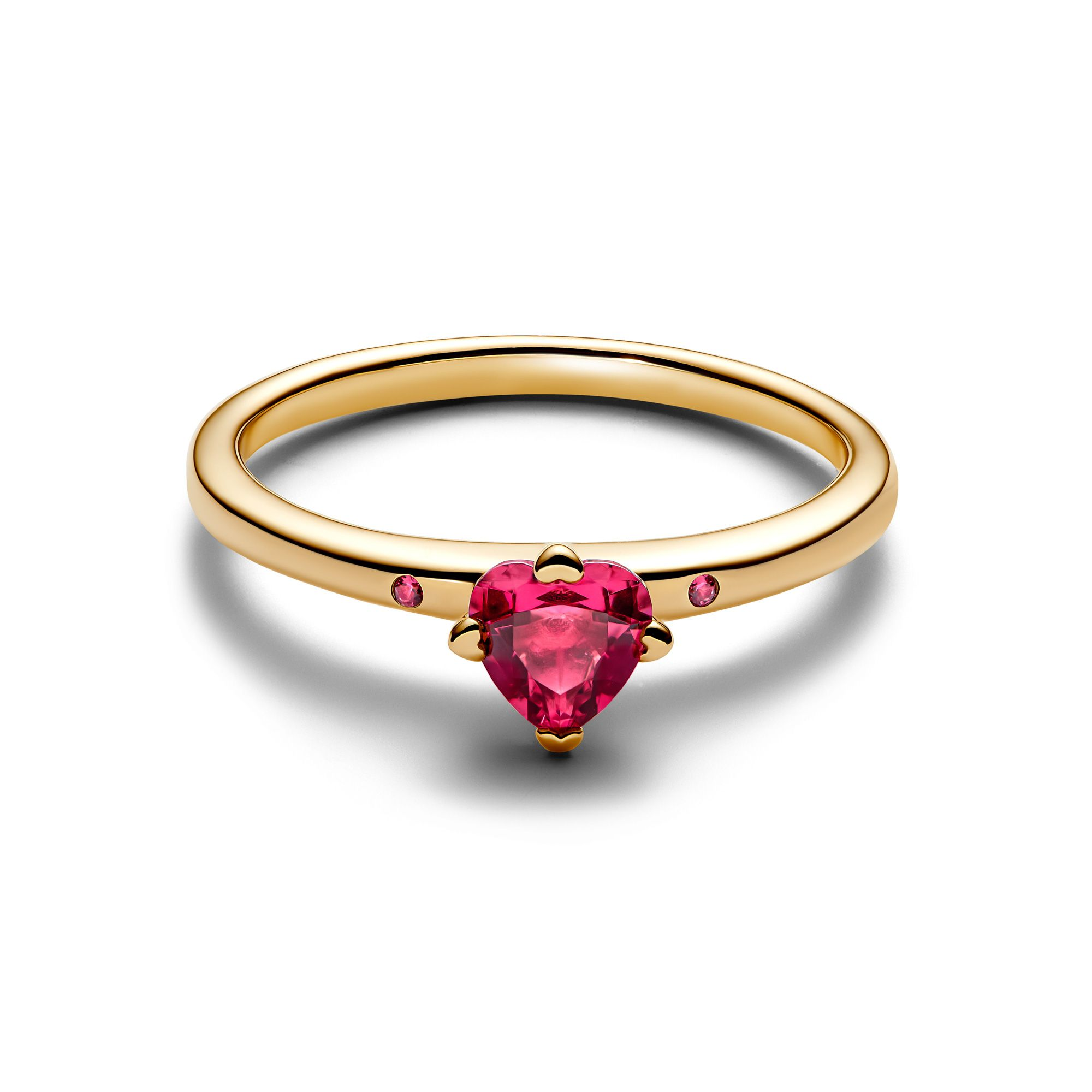 Pandora Timeless 14K Gold-Plated Sparkling Red Heart Ring Size 4.5
