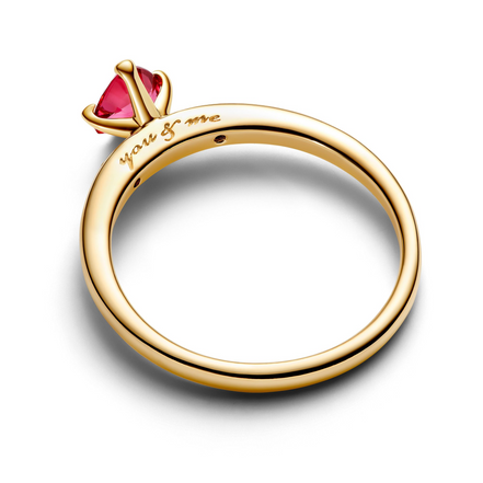 Pandora Timeless 14K Gold-Plated Sparkling Red Heart Ring Size 4.5