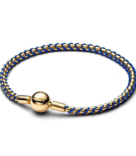 Pandora Blue Cord Gold-Plated Box Chain Bracelet Size 18