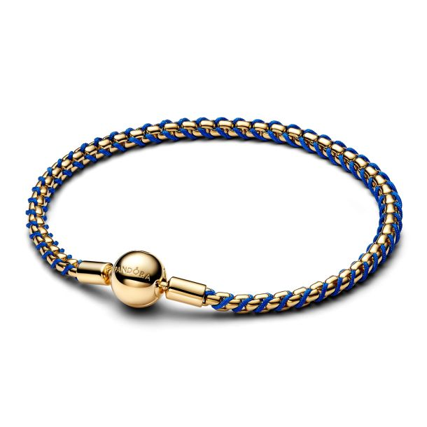 Pandora Blue Cord Gold-Plated Box Chain Bracelet Size 18