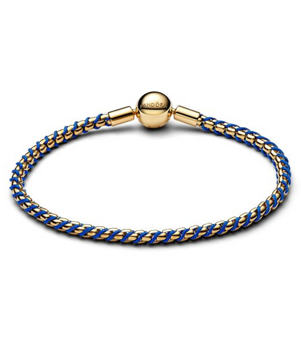 Pandora Blue Cord Gold-Plated Box Chain Bracelet Size 18