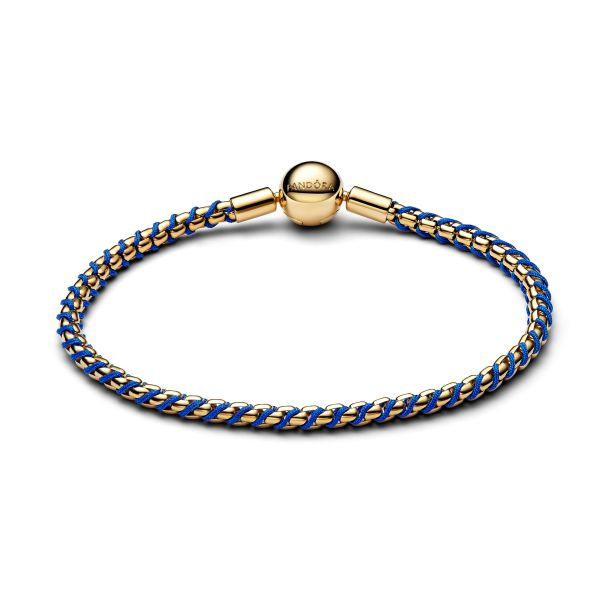 Pandora Blue Cord Gold-Plated Box Chain Bracelet Size 18