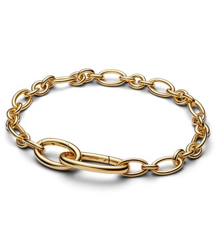 Pandora ME 14K Gold-Plated Openable Oval Link Chain Bracelet Size 4