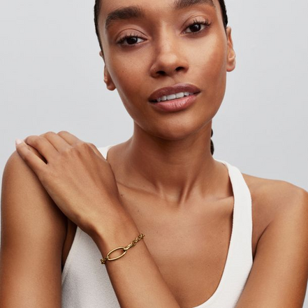 Pandora ME 14K Gold-Plated Openable Oval Link Chain Bracelet Size 4
