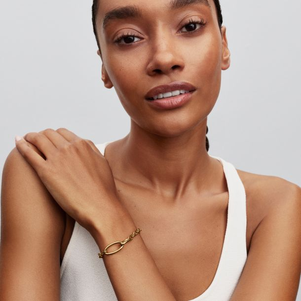 Pandora ME 14K Gold-Plated Openable Oval Link Chain Bracelet Size 4