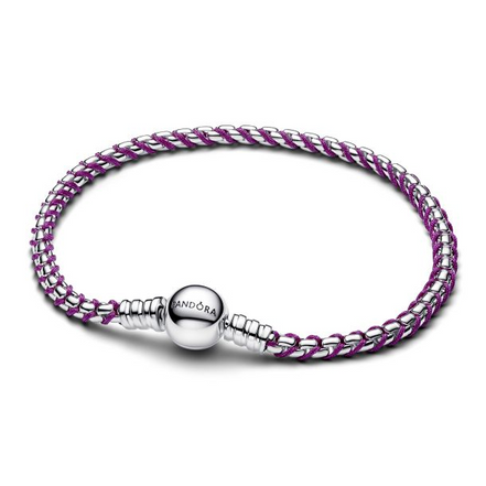 Pandora Purple Cord Box Chain Bracelet Size 18