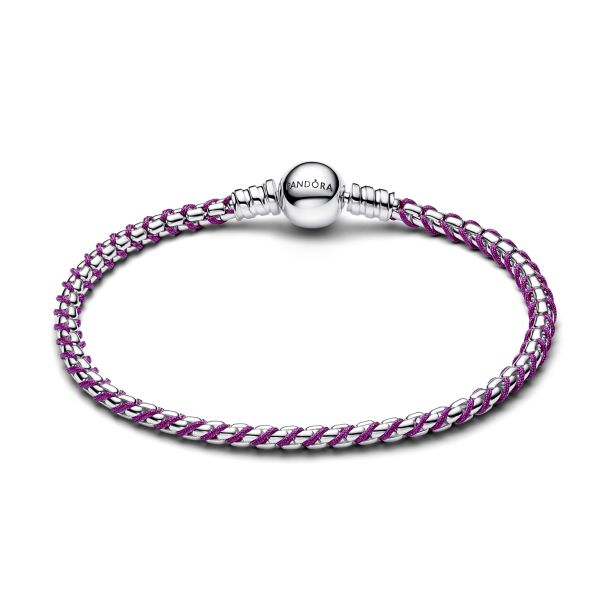 Pandora Purple Cord Box Chain Bracelet Size 18