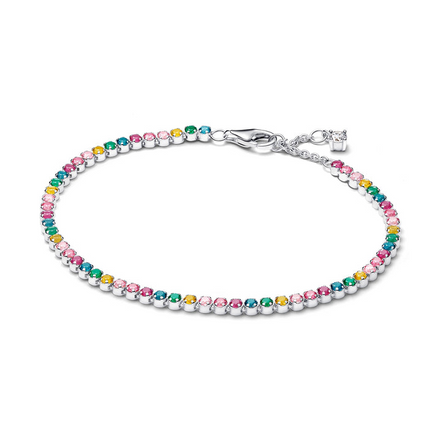 Pandora Timeless Silver Rainbow Tennis Bracelet Size 18