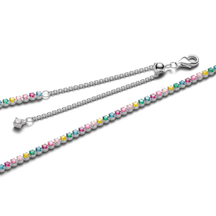 Pandora Timeless Silver Rainbow Tennis Necklace 40 CM