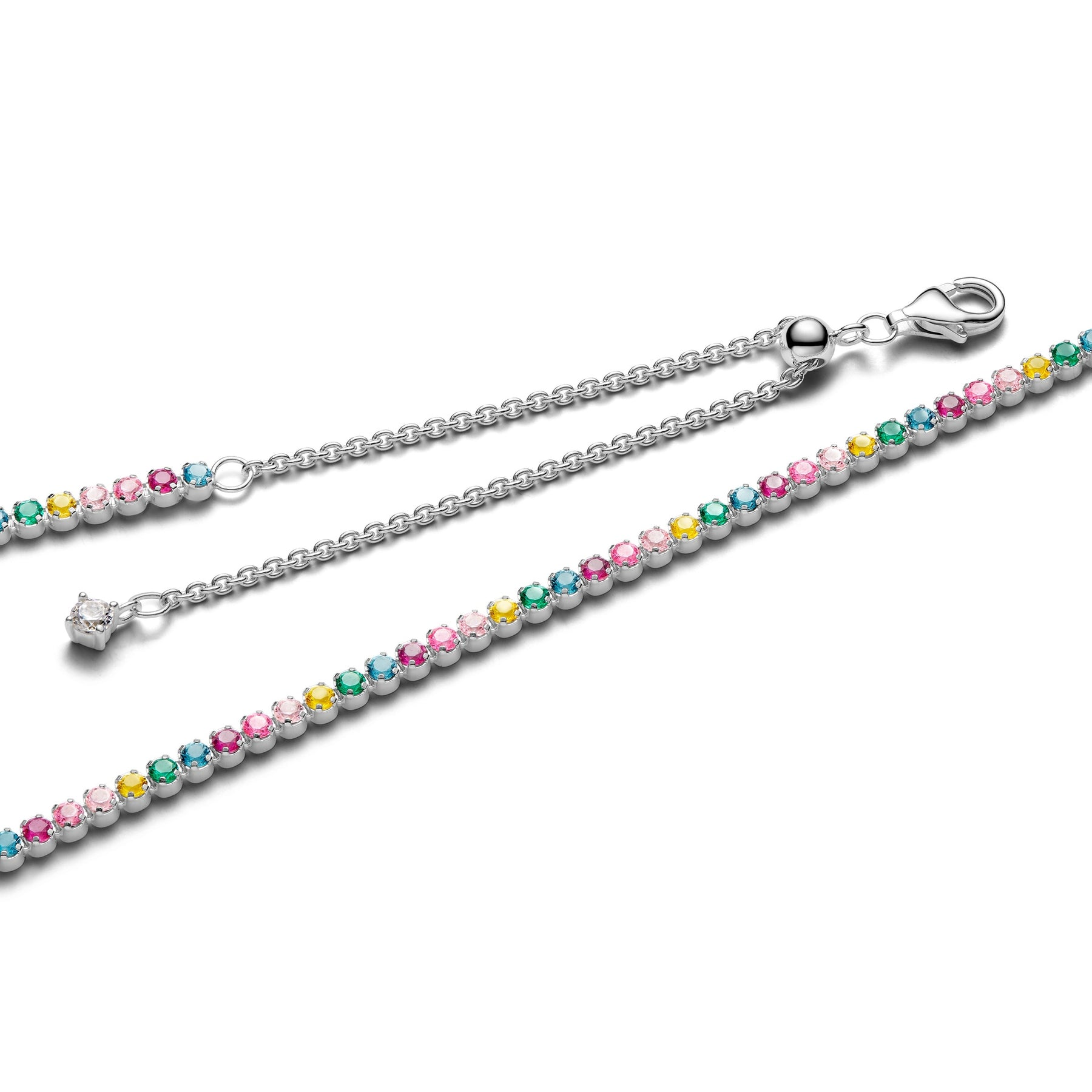 Pandora Timeless Silver Rainbow Tennis Necklace 40 CM