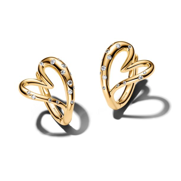 Pandora Essence Organically Shaped Stone-Set Heart Gold-Plated Hoop Earrings