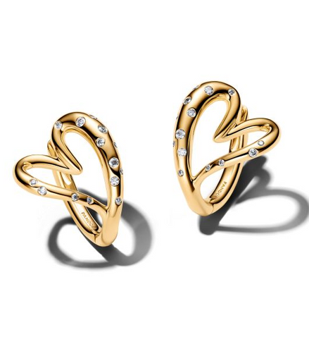Pandora Essence Organically Shaped Stone-Set Heart Gold-Plated Hoop Earrings