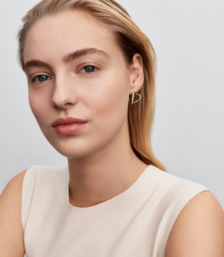 Pandora Essence Organically Shaped Stone-Set Heart Gold-Plated Hoop Earrings