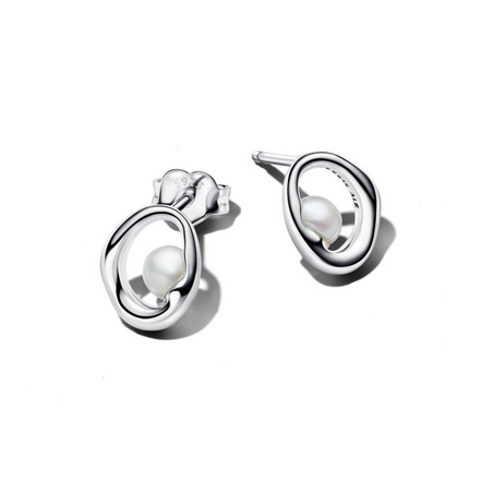 Pandora Essence Organically Shaped Oval & Treated Freshwater Cultured Pearl Stud Earrings