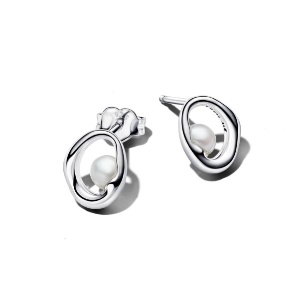 Pandora Essence Organically Shaped Oval & Treated Freshwater Cultured Pearl Stud Earrings