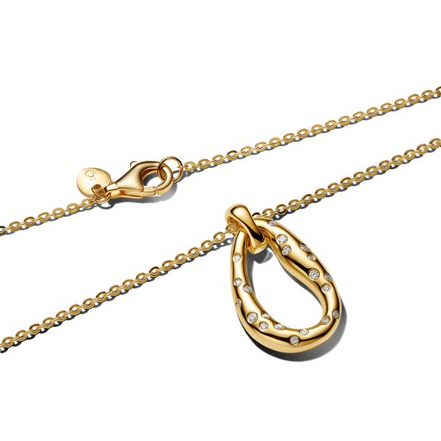 Pandora Essence Organically Shaped Stone-Set Gold-Plated Pendant Necklace