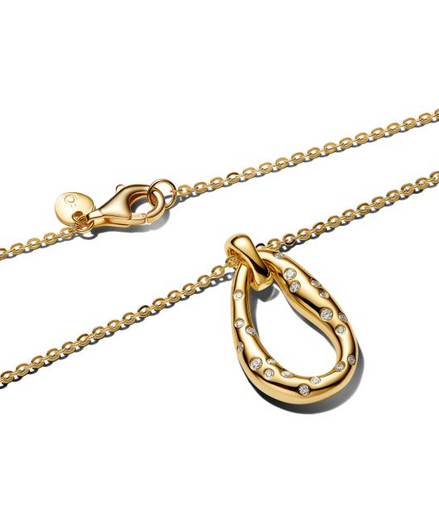Pandora Essence Organically Shaped Stone-Set Gold-Plated Pendant Necklace