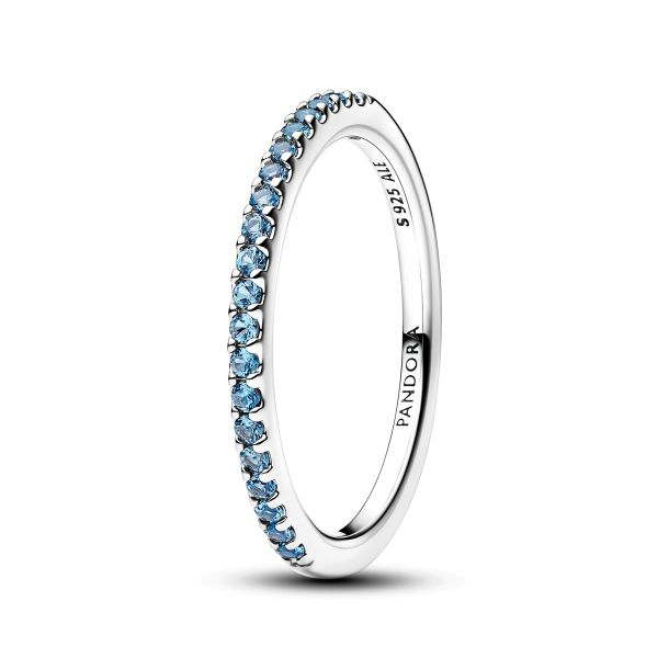 Pandora Sparkling Aquamarine Half-Eternity Band Ring Size 6