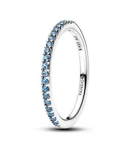 Pandora Sparkling Aquamarine Half-Eternity Band Ring Size 6