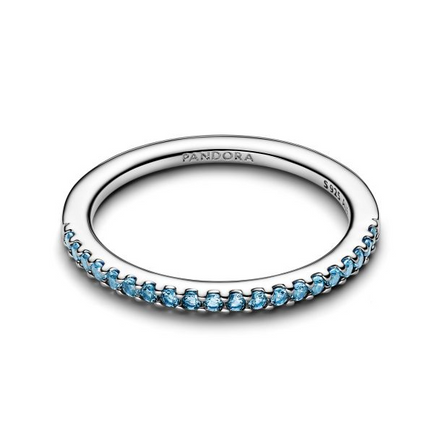 Pandora Sparkling Aquamarine Half-Eternity Band Ring Size 6