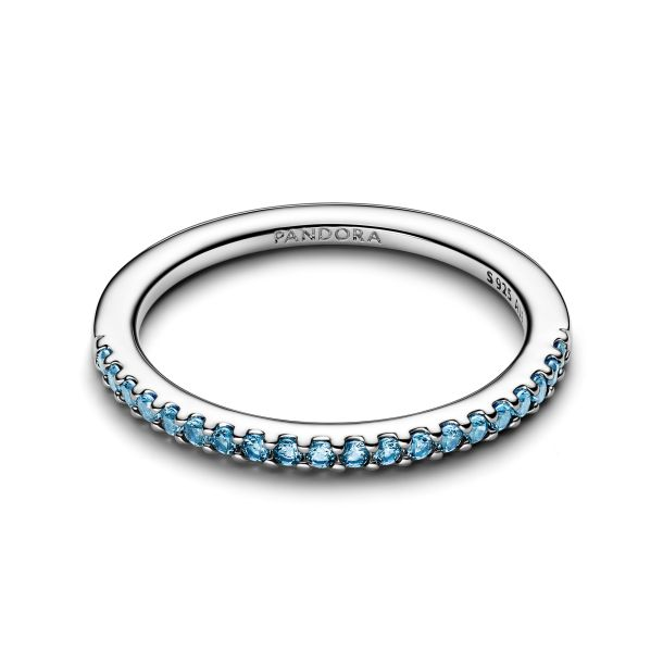 Pandora Sparkling Aquamarine Half-Eternity Band Ring Size 6