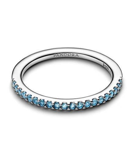 Pandora Sparkling Aquamarine Half-Eternity Band Ring Size 6