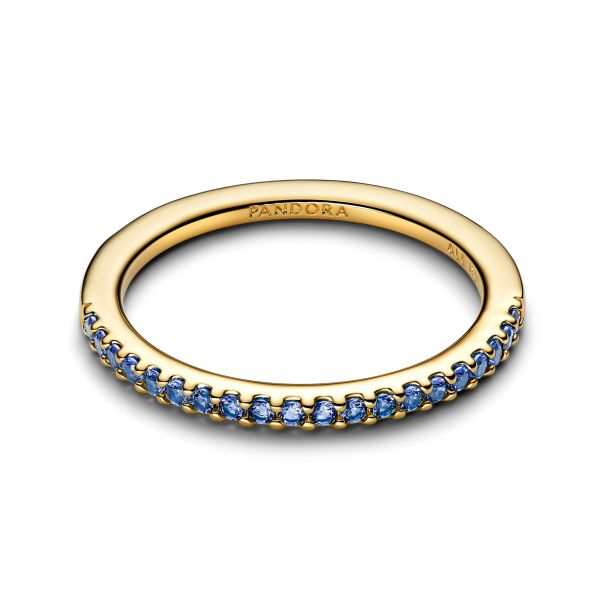 Pandora Sparkling Blue Half-Eternity Band Gold-Plated Ring Size 7