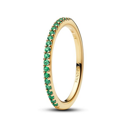 Pandora Sparkling Green Half-Eternity Band Gold-Plated Ring Size 7