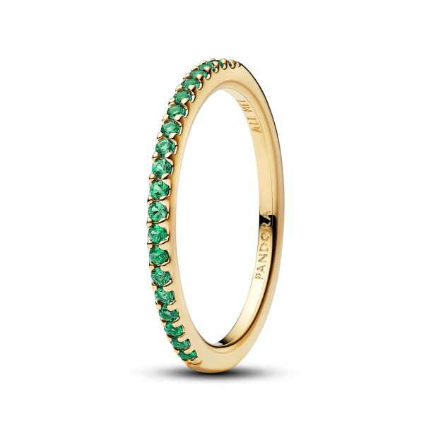 Pandora Sparkling Green Half-Eternity Band Gold-Plated Ring Size 7