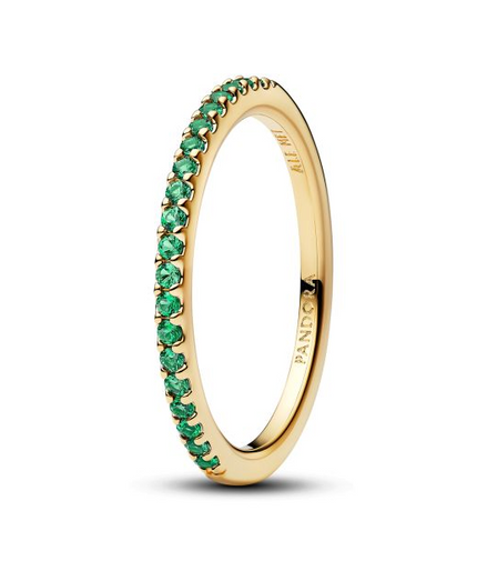 Pandora Sparkling Green Half-Eternity Band Gold-Plated Ring Size 7
