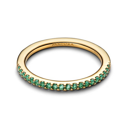 Pandora Sparkling Green Half-Eternity Band Gold-Plated Ring Size 7