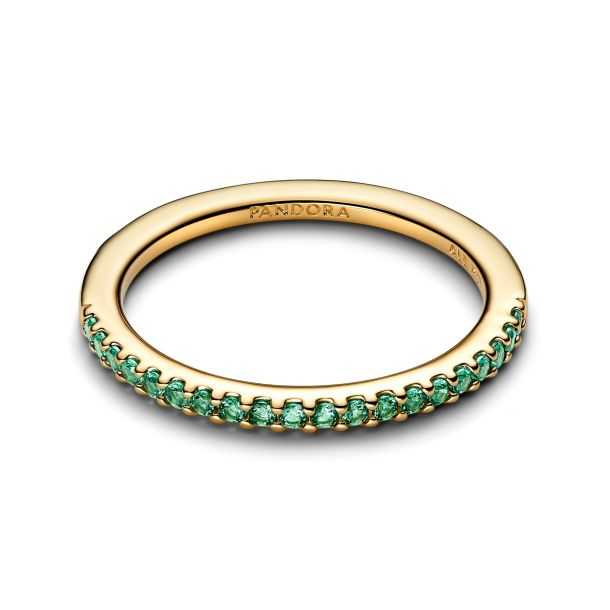 Pandora Sparkling Green Half-Eternity Band Gold-Plated Ring Size 7