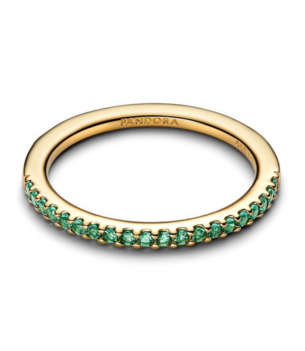 Pandora Sparkling Green Half-Eternity Band Gold-Plated Ring Size 7