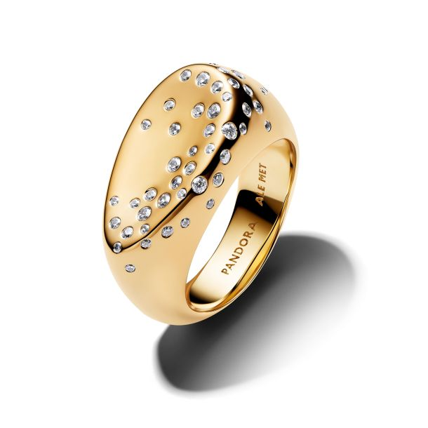 Pandora Essence Stone-Set Oval Domed Gold-Plated Signet Ring Size 7