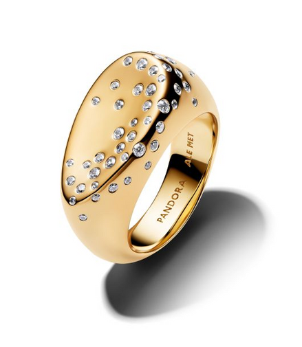 Pandora Essence Stone-Set Oval Domed Gold-Plated Signet Ring Size 7