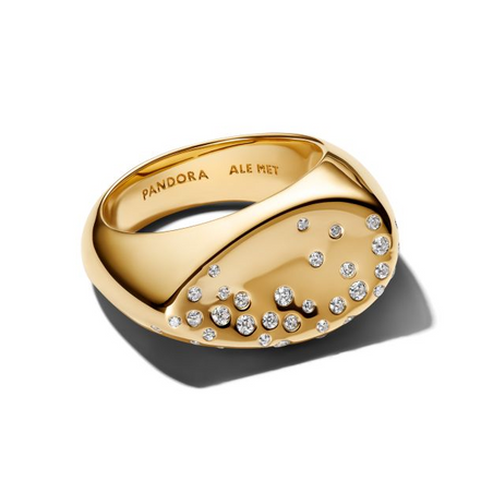 Pandora Essence Stone-Set Oval Domed Gold-Plated Signet Ring Size 7