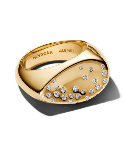 Pandora Essence Stone-Set Oval Domed Gold-Plated Signet Ring Size 7