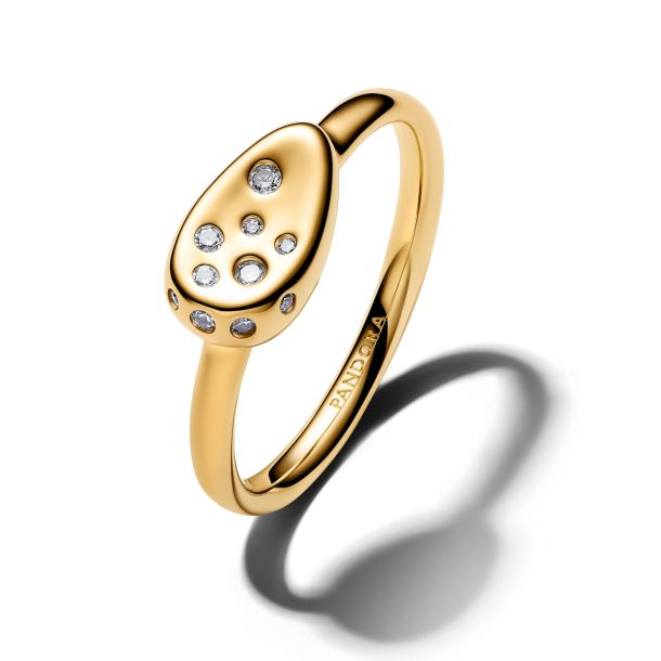 Pandora Essence Medium Stone-Set Oval Gold-Plated Signet Ring Size 7