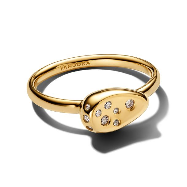 Pandora Essence Medium Stone-Set Oval Gold-Plated Signet Ring Size 7