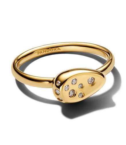 Pandora Essence Medium Stone-Set Oval Gold-Plated Signet Ring Size 7