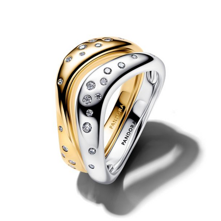 Pandora Essence Organically Shaped Two-Tone Stacking Rings Size 7