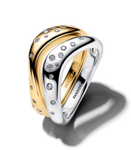 Pandora Essence Organically Shaped Two-Tone Stacking Rings Size 7