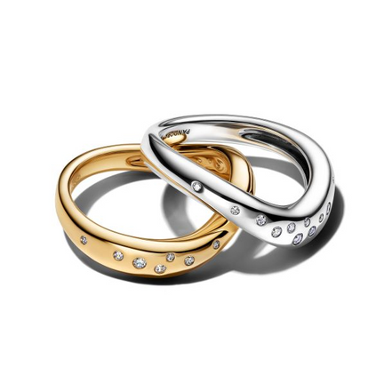 Pandora Essence Organically Shaped Two-Tone Stacking Rings Size 7