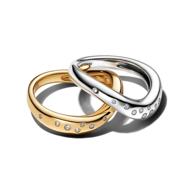 Pandora Essence Organically Shaped Two-Tone Stacking Rings Size 7